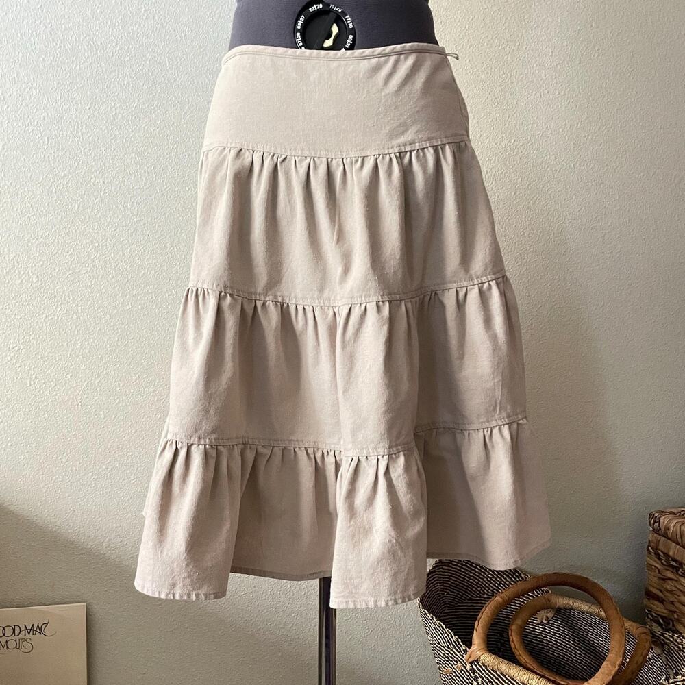 Y2K vintage 2000s ecru tan tiered midi skirt boho coastal cowgirl fairy whimsy